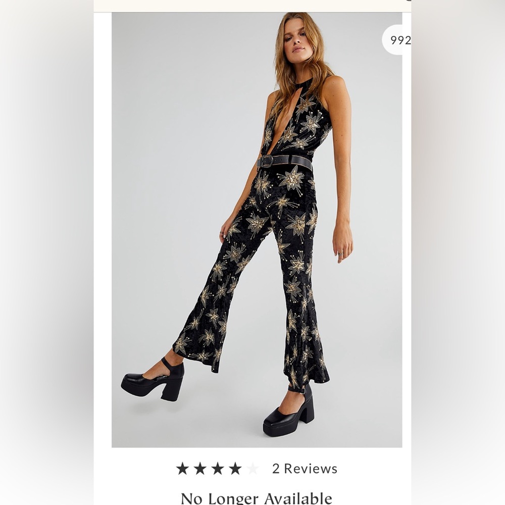 Never worn Free People jumpsuit Intricate gold sequin detail on Black velvet